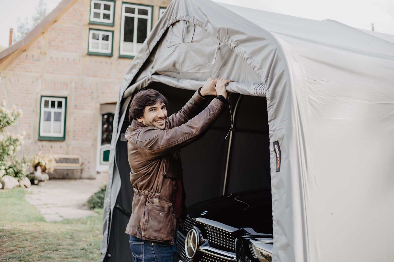 Garagenzelt Carport 1,6 x 2,4 m in grau Unterstand Lagerzelt PVC 800 N  Plane und Stabiler Stahlrohrkonstruktion : : Garten